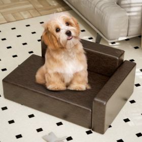 Modern Dog Sofa PU Leather Sturdy Dog Couch for Small and Medium Dogs Waterproof Pet Sofa for Cats and Small Animals (Color: As Picture)